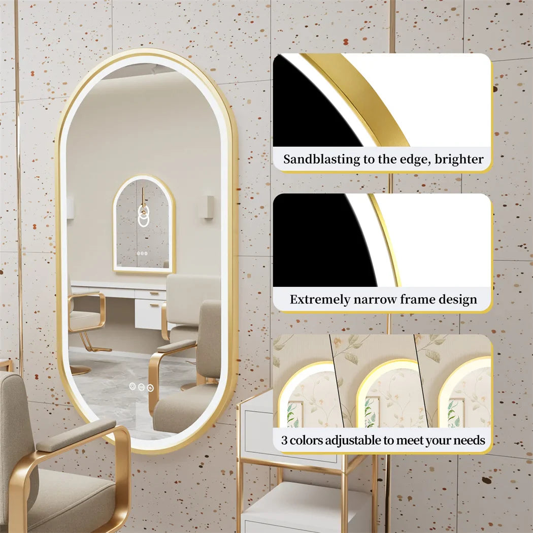 LUVODI Luxury Oval Led Illuminated Bathroom Mirror Gold Aluminum Frame with Demister Pad