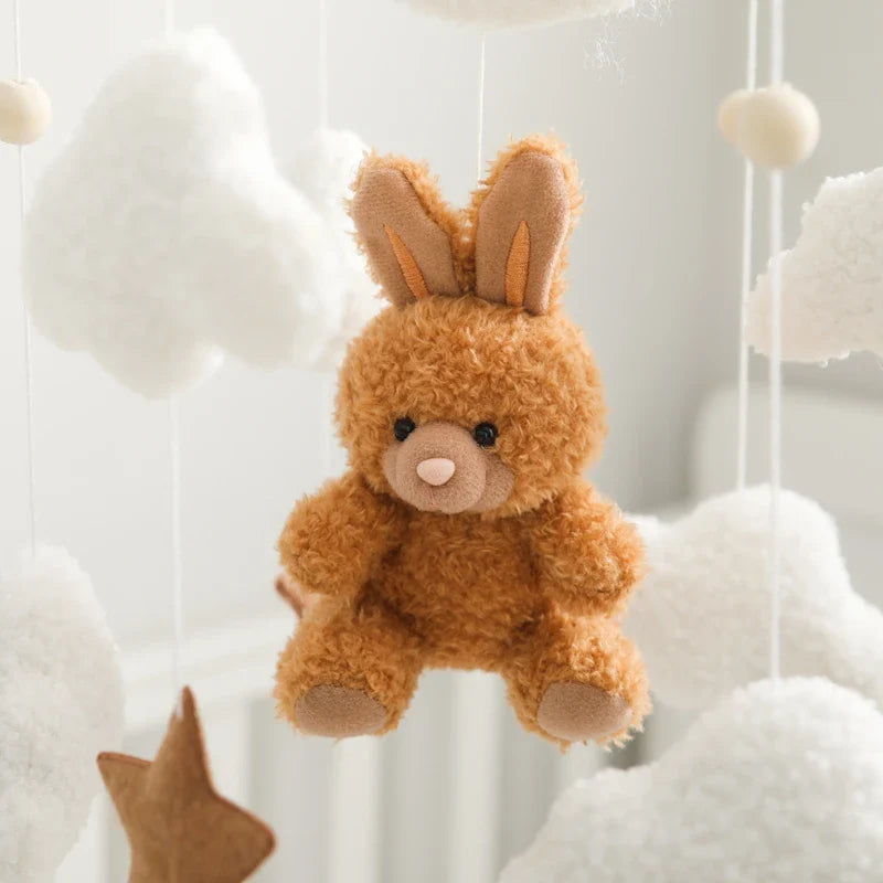 Wooden Crib Mobile Baby Bed Bell Rattle Toy Soft Felt Cartoon Bear Mobile Hanging Newborn Music Box Bed Bell Hanging Bracket Toy
