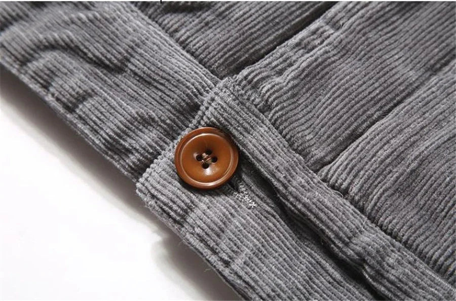 Men’s Corduroy Fleece-Lined Winter Jacket – Warm Casual Coat, Retro Korean Style in Grey, Green, Coffee & Tan