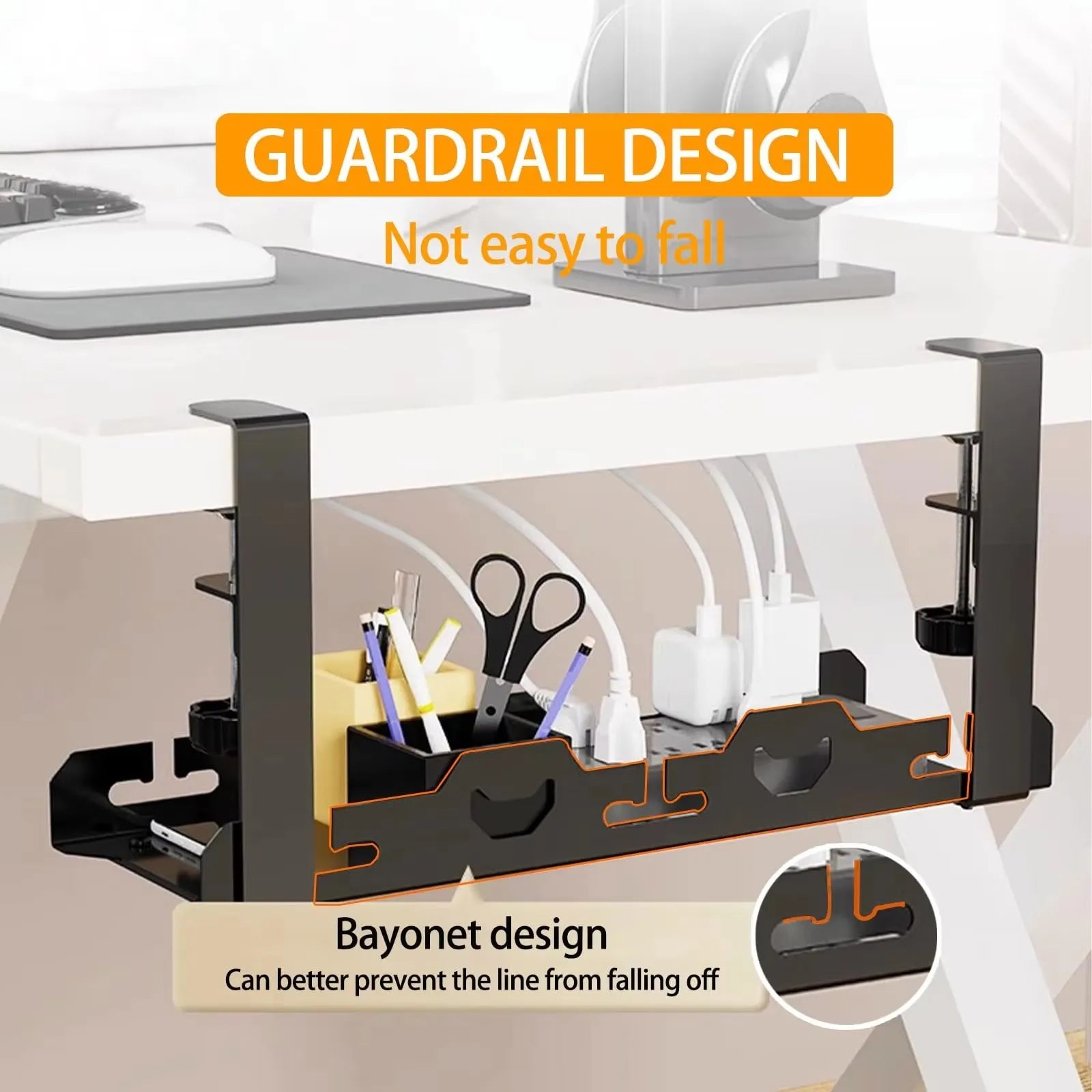 Telescopic Under Desk Cable Management Tray – Metal Under Table Storage Rack for Home Office, Router & Power Strip Organizer