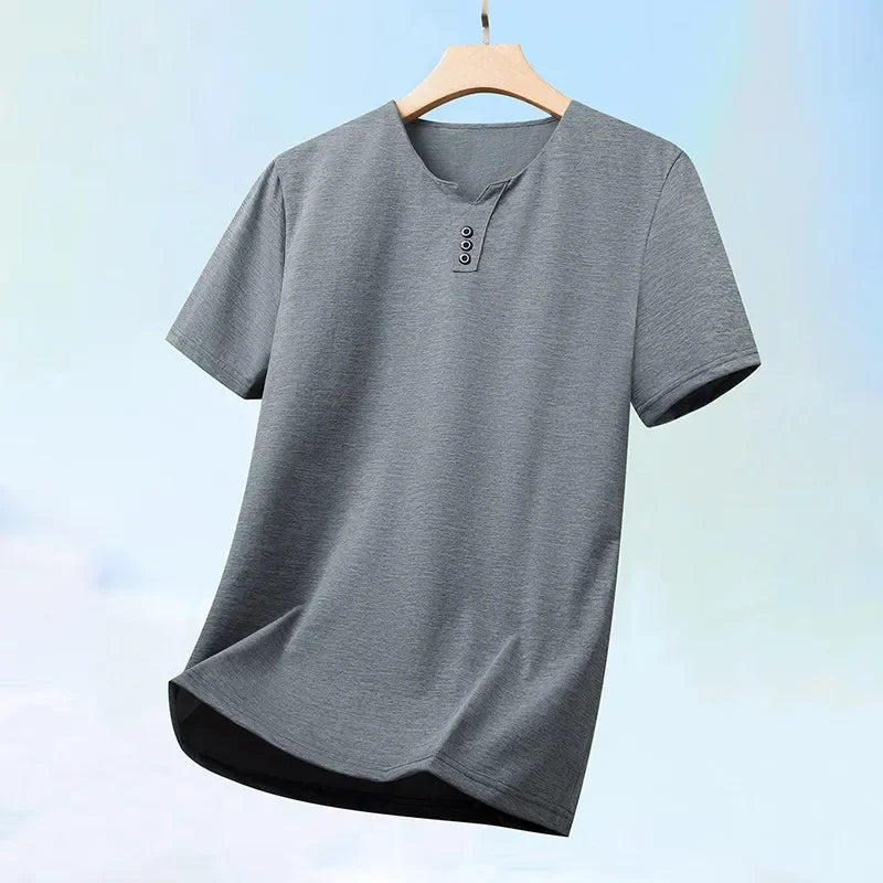 Men’s Three-Button V-Neck T-Shirt – Business Casual Summer Short Sleeve Top (S–4XL)