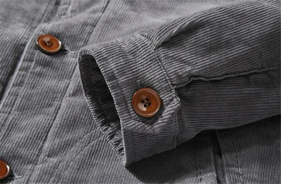 Men’s Corduroy Fleece-Lined Winter Jacket – Warm Casual Coat, Retro Korean Style in Grey, Green, Coffee & Tan