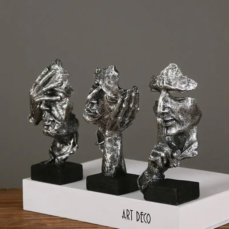 Abstract Resin Face Sculpture – “Silence is Golden” Nordic Art Statue for Home or Office Decor