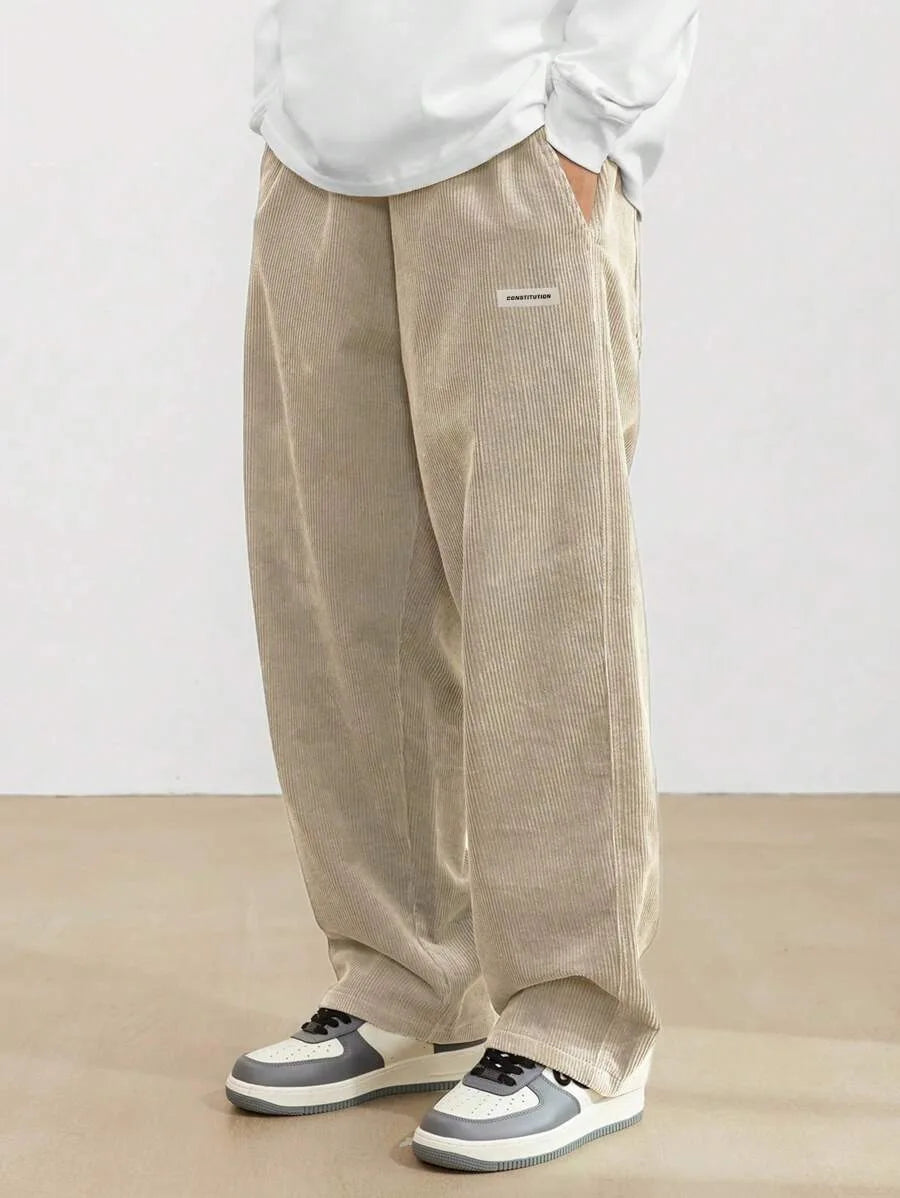 Men’s Corduroy Loose Fit Pants – Elastic Waist Drawstring Casual Trousers