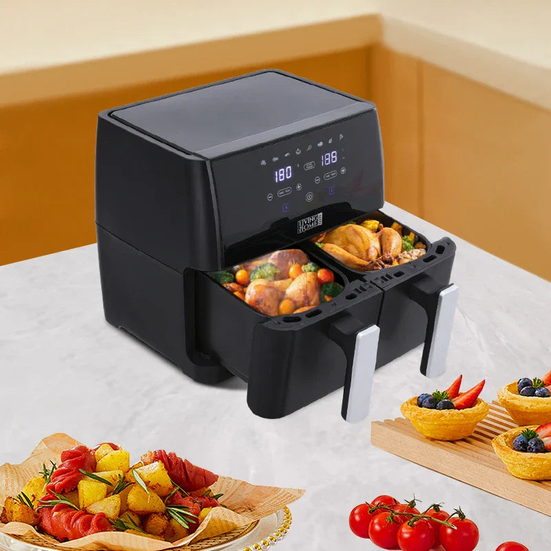 KOMORE 8L 1700W Touch Screen Dual Basket Air Fryer 80°C-200°C Adjustable Temperature & 30min Timer Setting &Automatic Shutoff