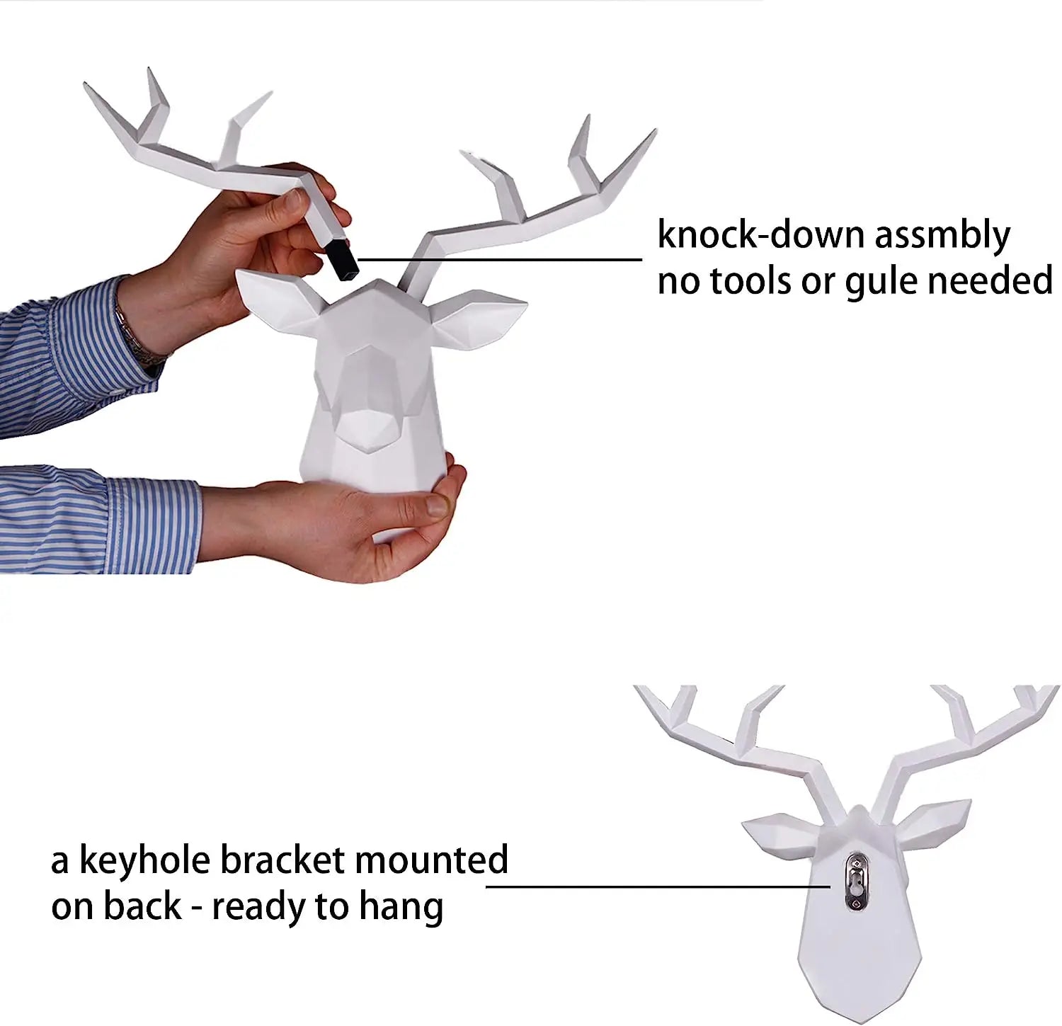 Modern Geometric Deer Head Wall Sculpture – Resin Antler Decor