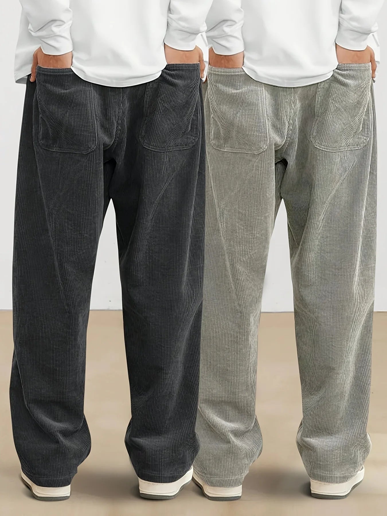 Men’s Corduroy Loose Fit Pants – Elastic Waist Drawstring Casual Trousers