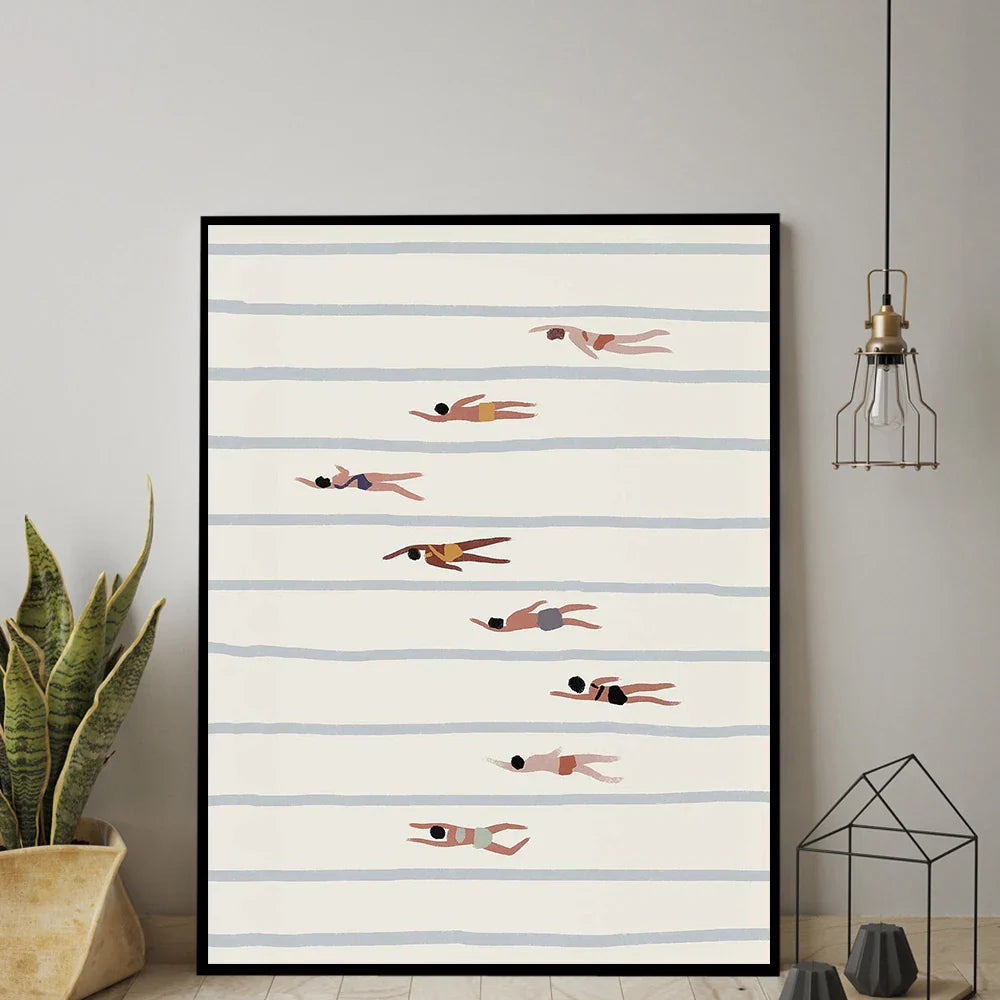 Minimal Swimmers Art Print – Nordic Minimalist Unframed Poster