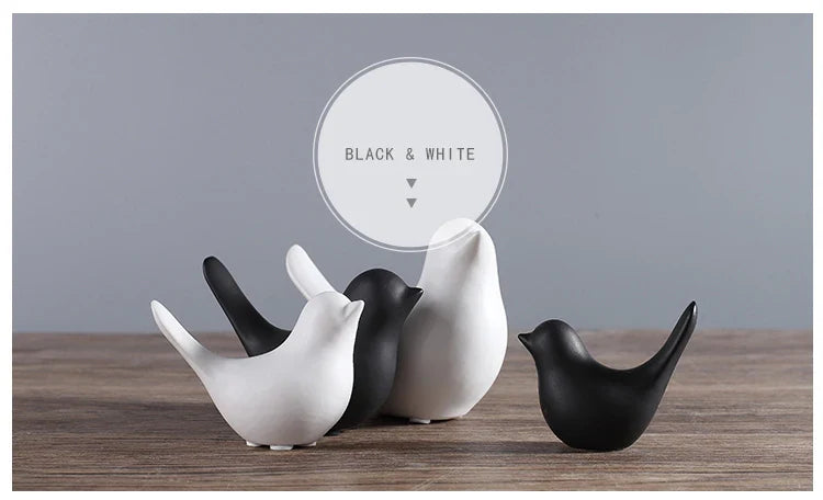 Nordic Ceramic Bird Figurine – Black or White Modern Sculptural Ornament