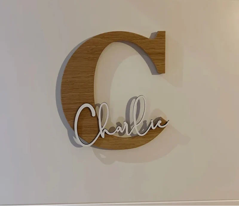 Custom Wooden Name Plate – Personalised Oak Letter Wall Art Sign