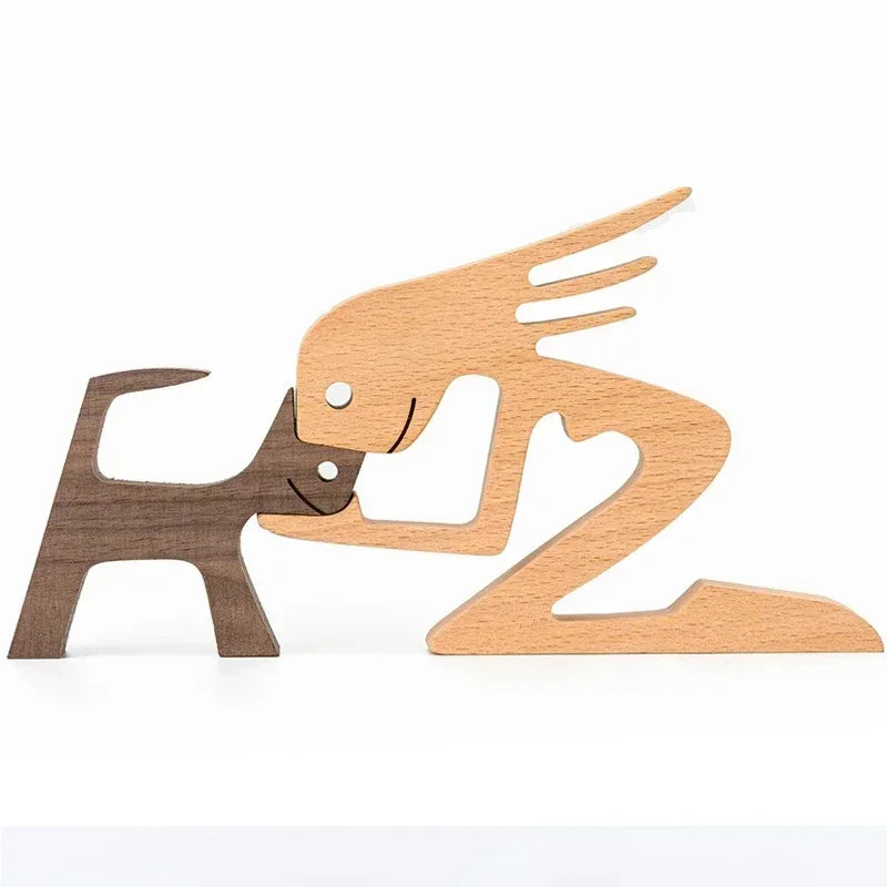 Personalised Wooden Human & Dog Figurine – Custom Handmade Ornament Gift