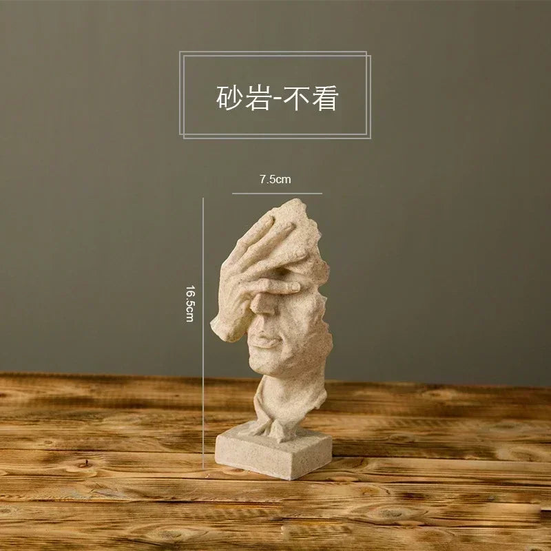 Abstract Resin Face Sculpture – “Silence is Golden” Nordic Art Statue for Home or Office Decor