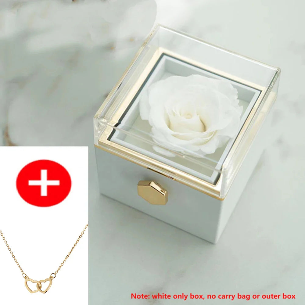 2024 New Valentine's Day Gift Custom for Women Double Heart Engraved Name Steel Necklace Eternal Rose Box Wedding Ring Box
