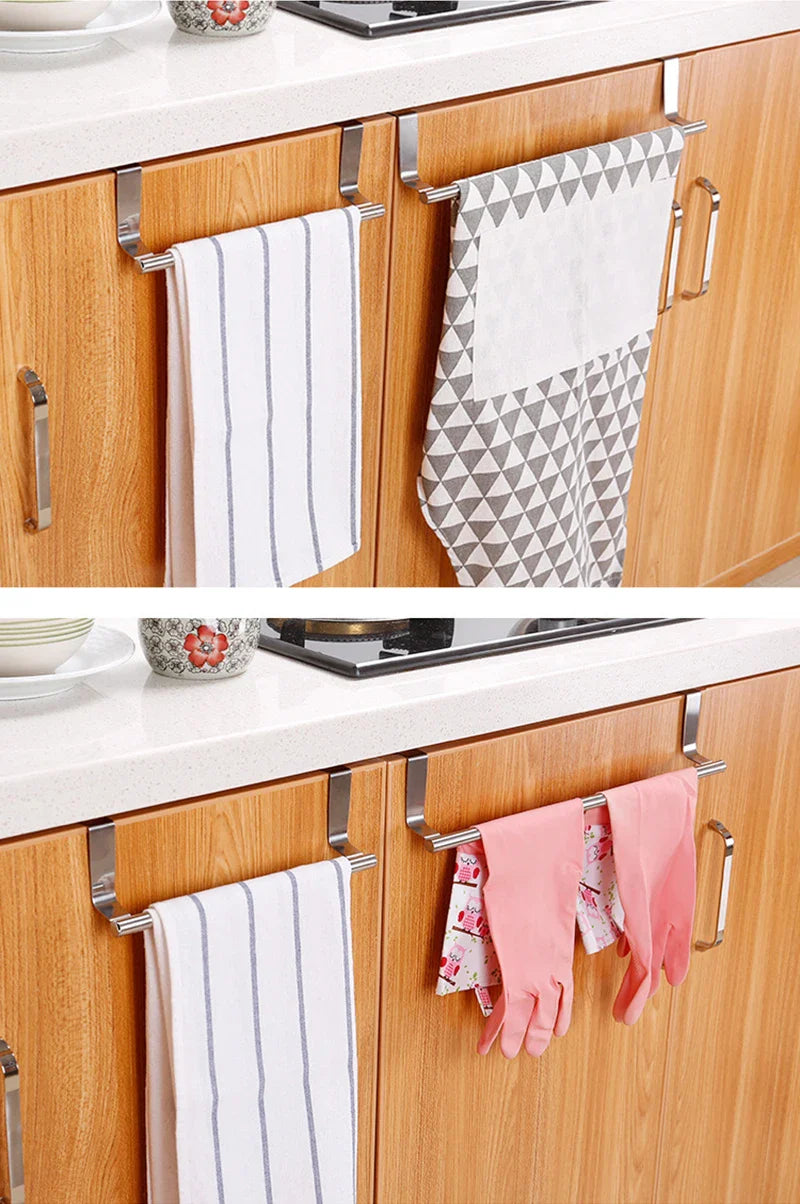 Kitchen Cabinet Door Towel Bar Stainless Steel Door Back Towel Hanging Holder Bathroom Punch-free Towels Hooks Home Organizer