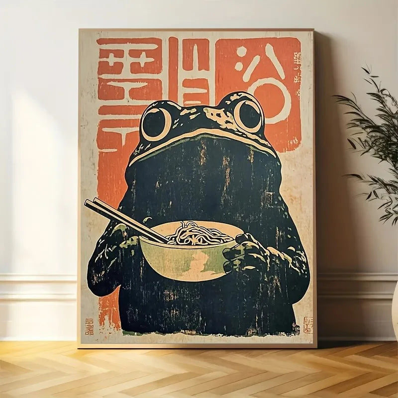 Retro Japanese Frog Ramen Poster – Cute Vintage Wall Art Print