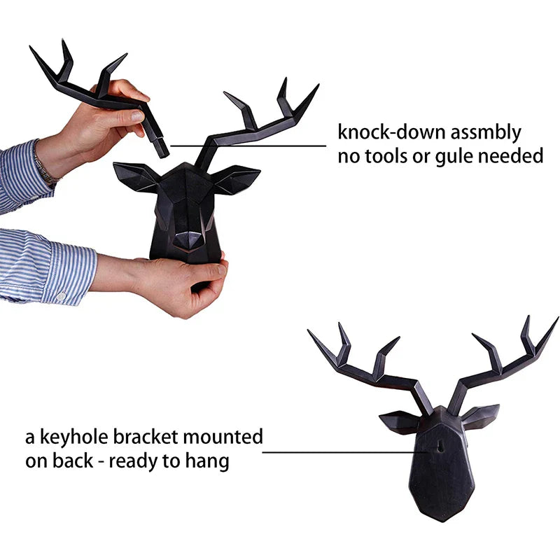 Modern Geometric Deer Head Wall Sculpture – Resin Antler Decor