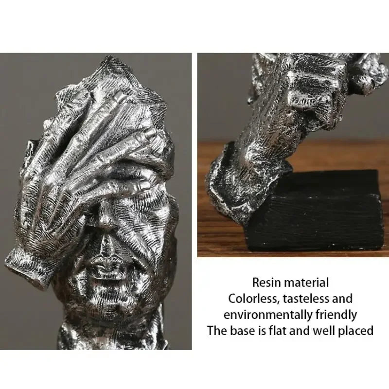 Abstract Resin Face Sculpture – “Silence is Golden” Nordic Art Statue for Home or Office Decor