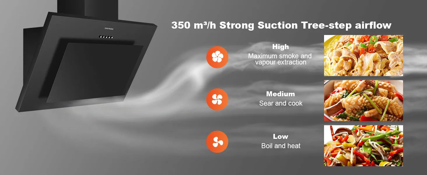 TopStrong 60cm Wall Mount Tempered Glass Stainless Steel Range Cooker Extractor Hood UKGV4760