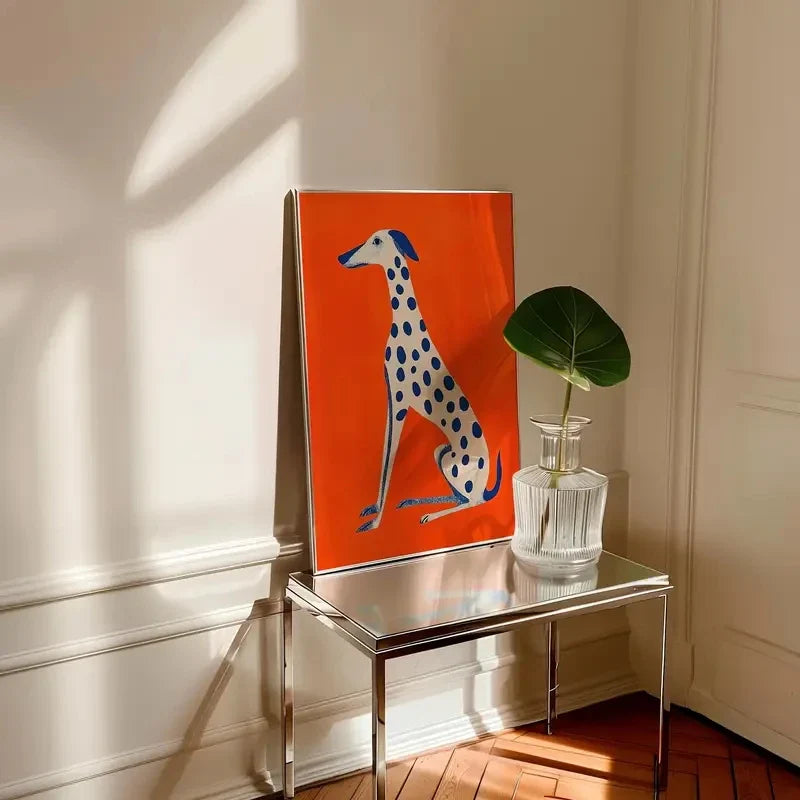 Abstract Dalmatian Dopamine Canvas Poster – Orange & Blue Modern Wall Art