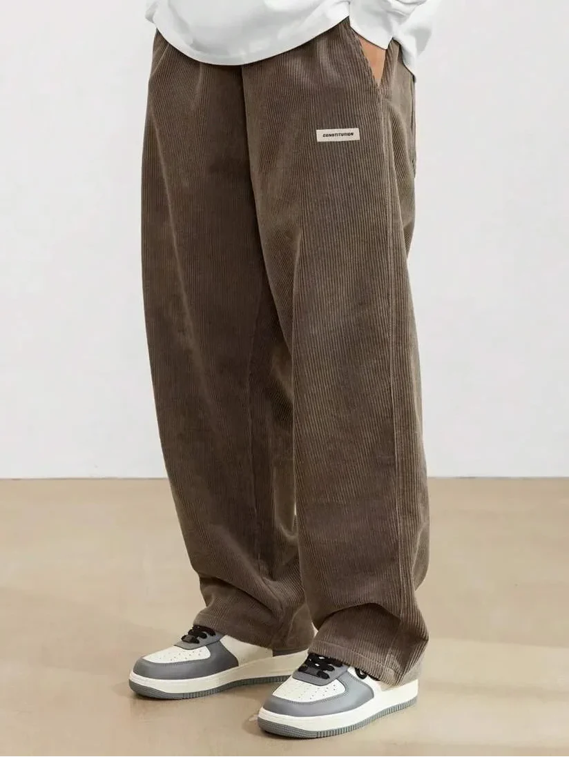Men’s Corduroy Loose Fit Pants – Elastic Waist Drawstring Casual Trousers