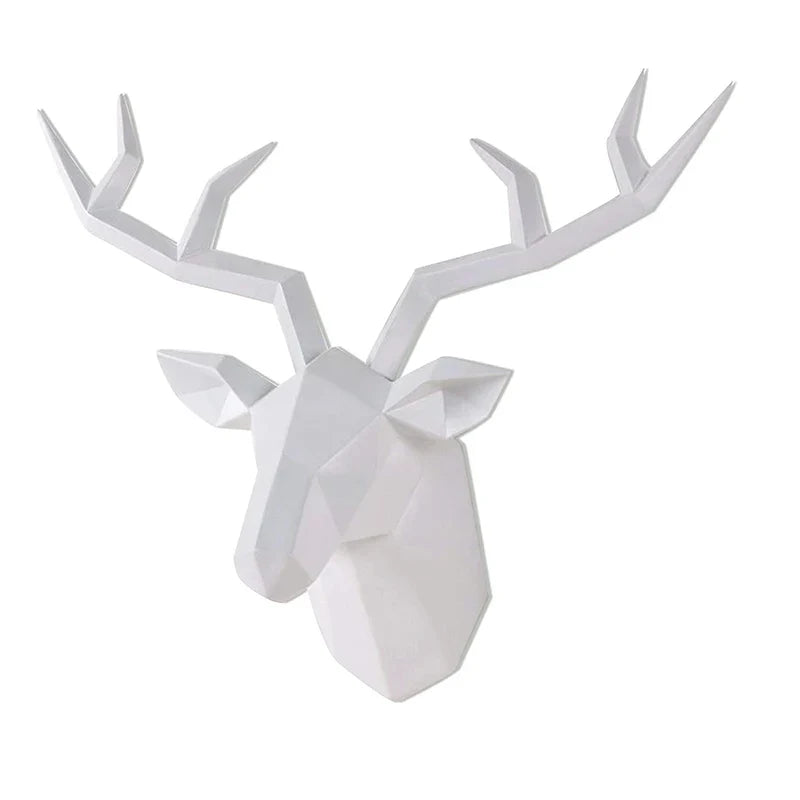 Modern Geometric Deer Head Wall Sculpture – Resin Antler Decor