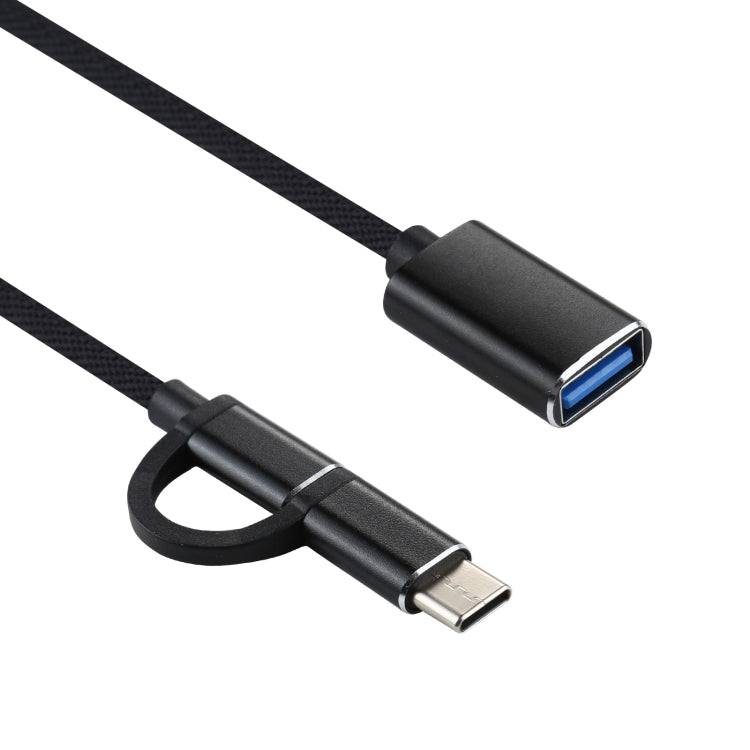 USB 3.0 Female to Micro USB + USB-C / Type-C Male Charging + Transmission OTG Nylon Braided Adapter Cable, Cable Length: 11cm, Micro USB Black, Micro USB Blue, Micro USB Red, Micro USB Silver, Micro USB White