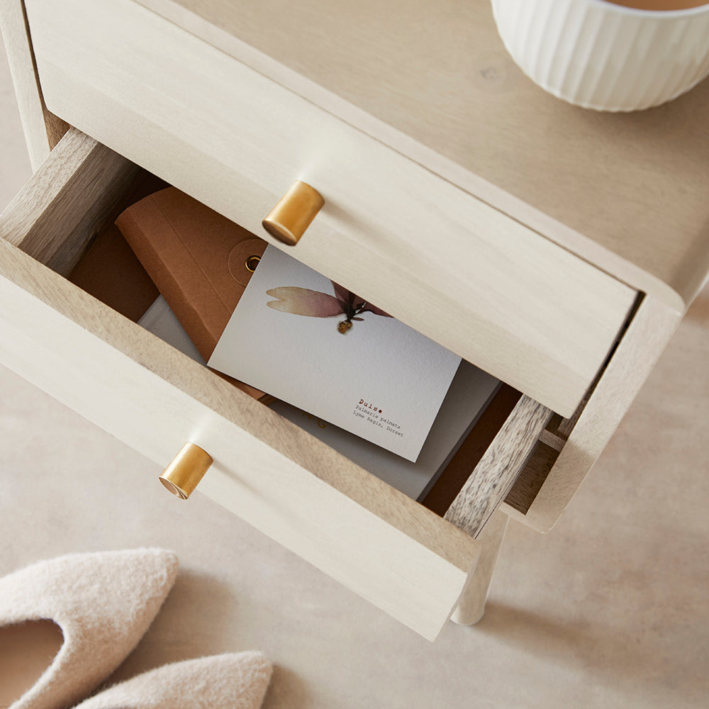 Minimalist Mango Wood White Logan Narrow Bedside Table