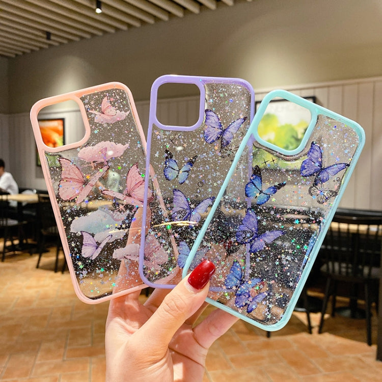 For iPhone 11 Pro Max Color Butterfly Glitter Epoxy TPU Phone Case(Pink)