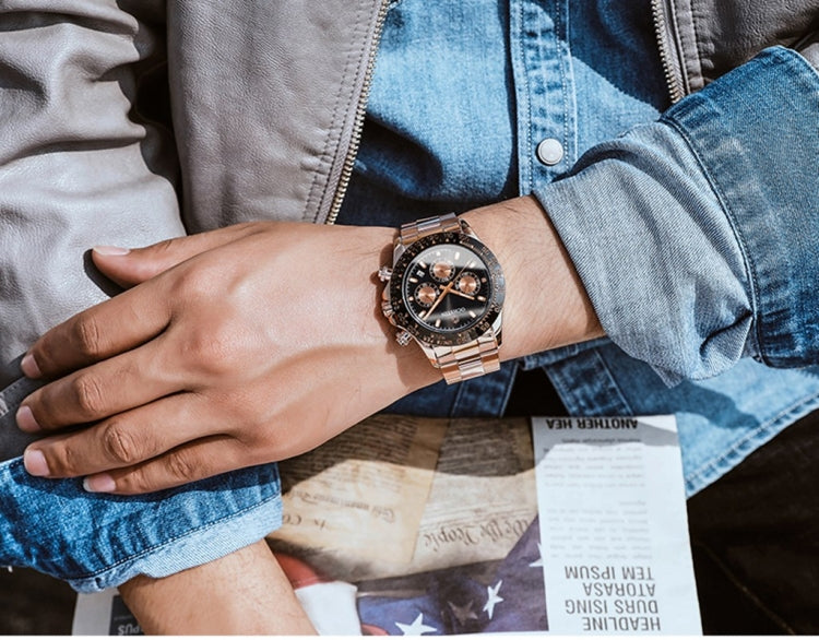 OCHSTIN Augusten 6103B Multi Function Quartz Watch Sports luminous Waterproof Watch Calendar Steel Band Men Watch