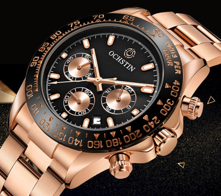 OCHSTIN Augusten 6103B Multi Function Quartz Watch Sports luminous Waterproof Watch Calendar Steel Band Men Watch