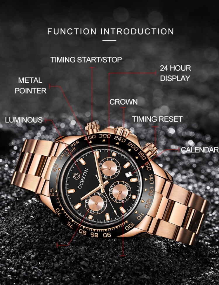 OCHSTIN Augusten 6103B Multi Function Quartz Watch Sports luminous Waterproof Watch Calendar Steel Band Men Watch