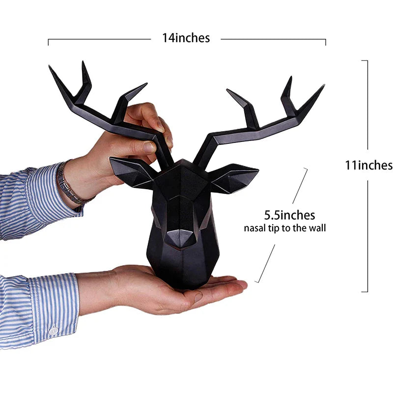 Modern Geometric Deer Head Wall Sculpture – Resin Antler Decor