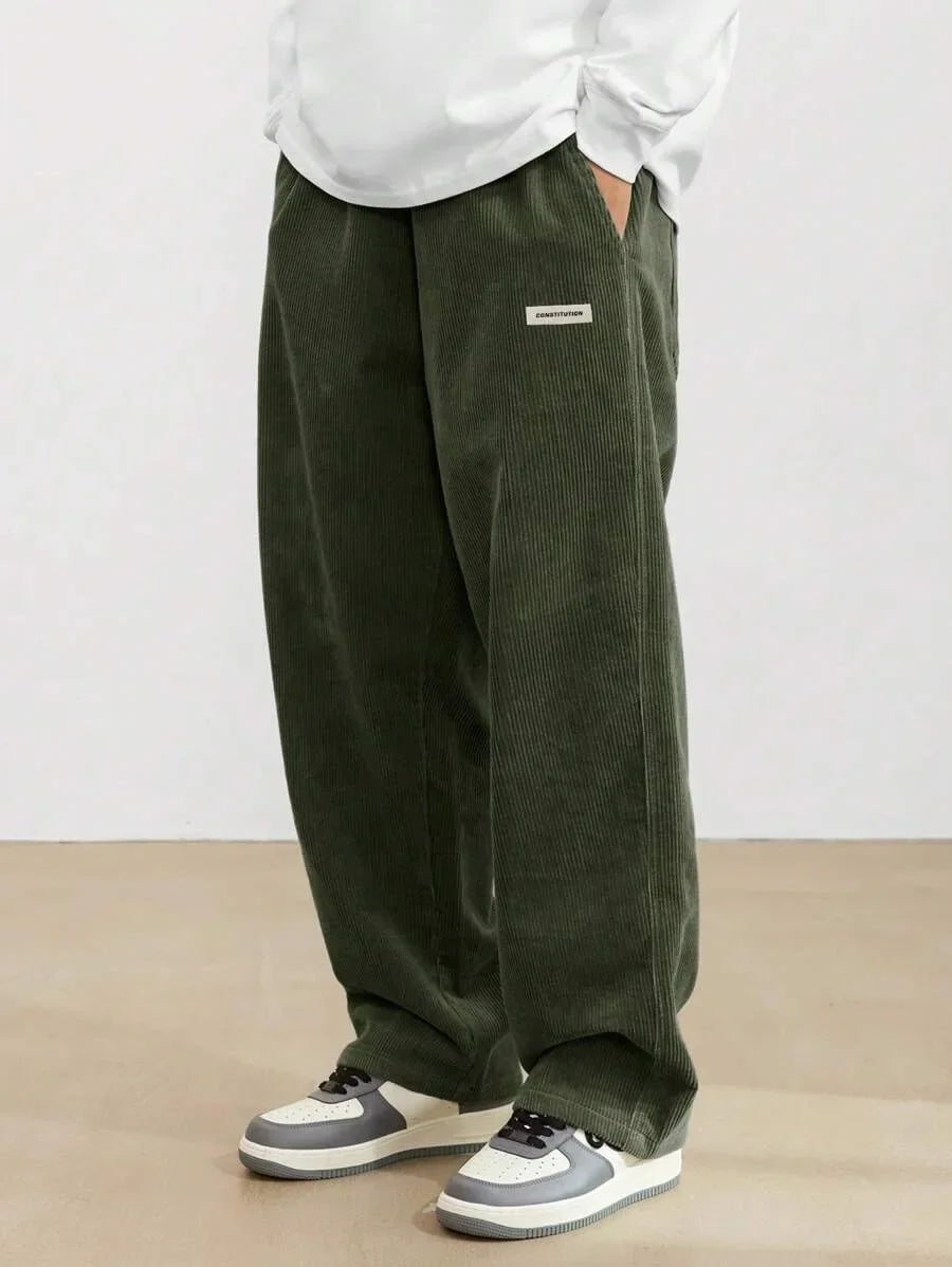 Men’s Corduroy Loose Fit Pants – Elastic Waist Drawstring Casual Trousers