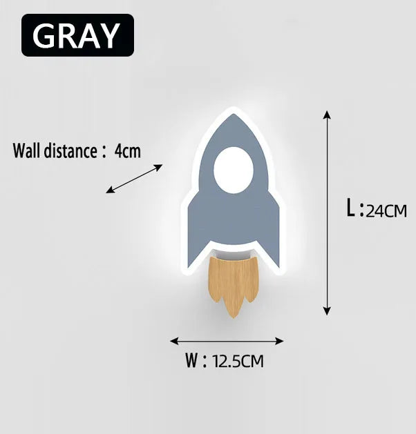 Cartoon LED Rocket & Moon Wall Lamp – Kids Night Light Bedroom Decor