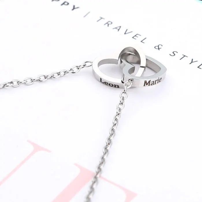 2024 New Valentine's Day Gift Custom for Women Double Heart Engraved Name Steel Necklace Eternal Rose Box Wedding Ring Box