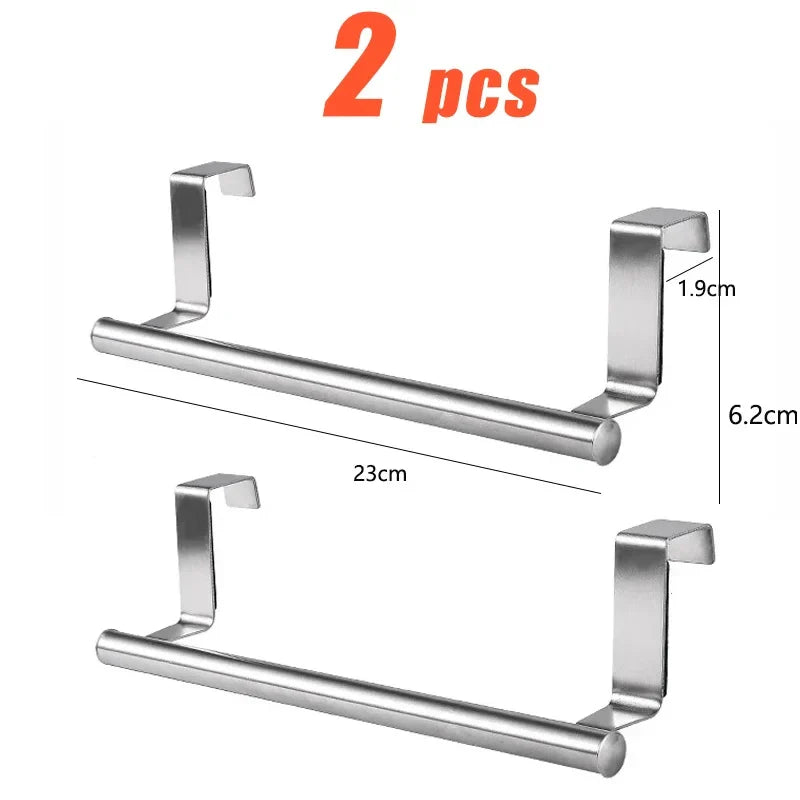 Kitchen Cabinet Door Towel Bar Stainless Steel Door Back Towel Hanging Holder Bathroom Punch-free Towels Hooks Home Organizer
