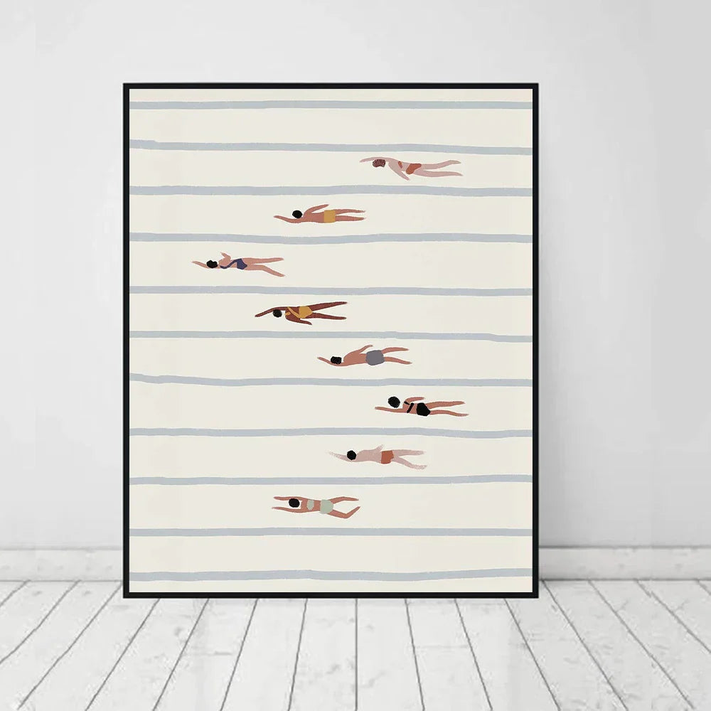 Minimal Swimmers Art Print – Nordic Minimalist Unframed Poster