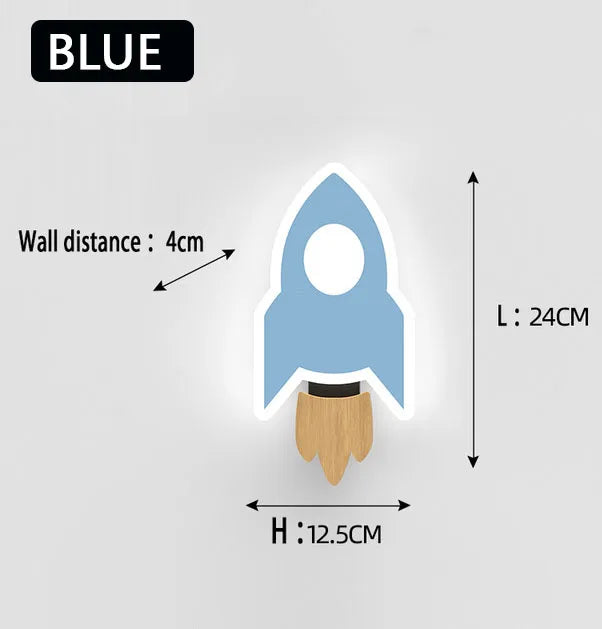 Cartoon LED Rocket & Moon Wall Lamp – Kids Night Light Bedroom Decor