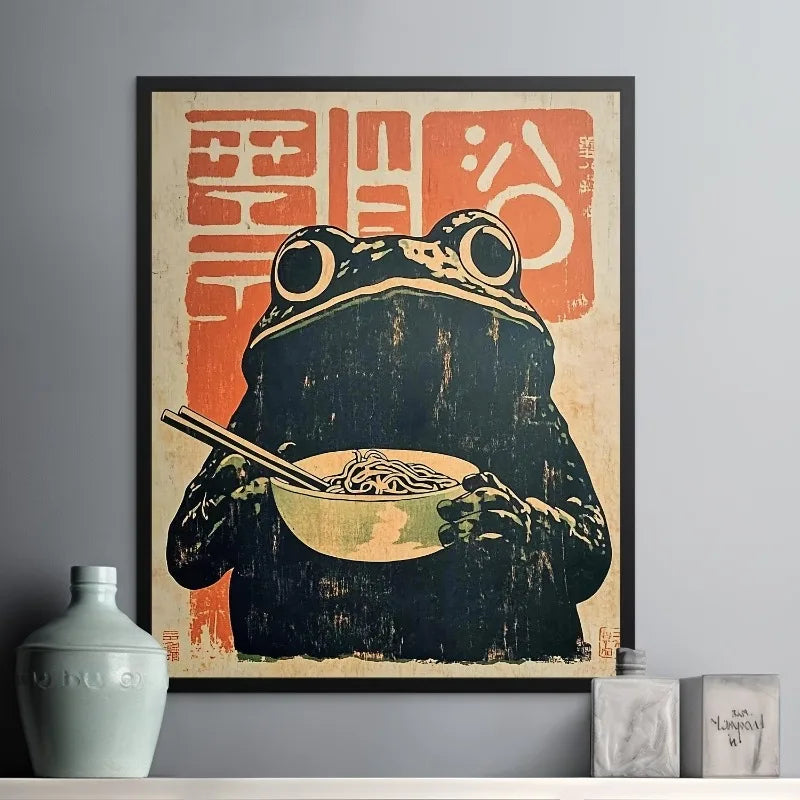 Retro Japanese Frog Ramen Poster – Cute Vintage Wall Art Print
