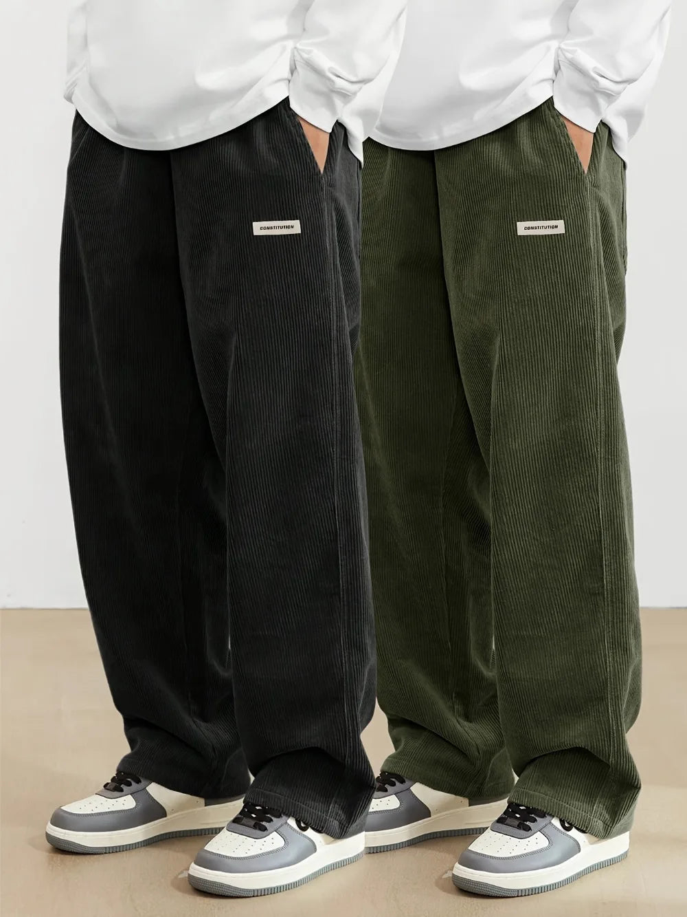 Men’s Corduroy Loose Fit Pants – Elastic Waist Drawstring Casual Trousers
