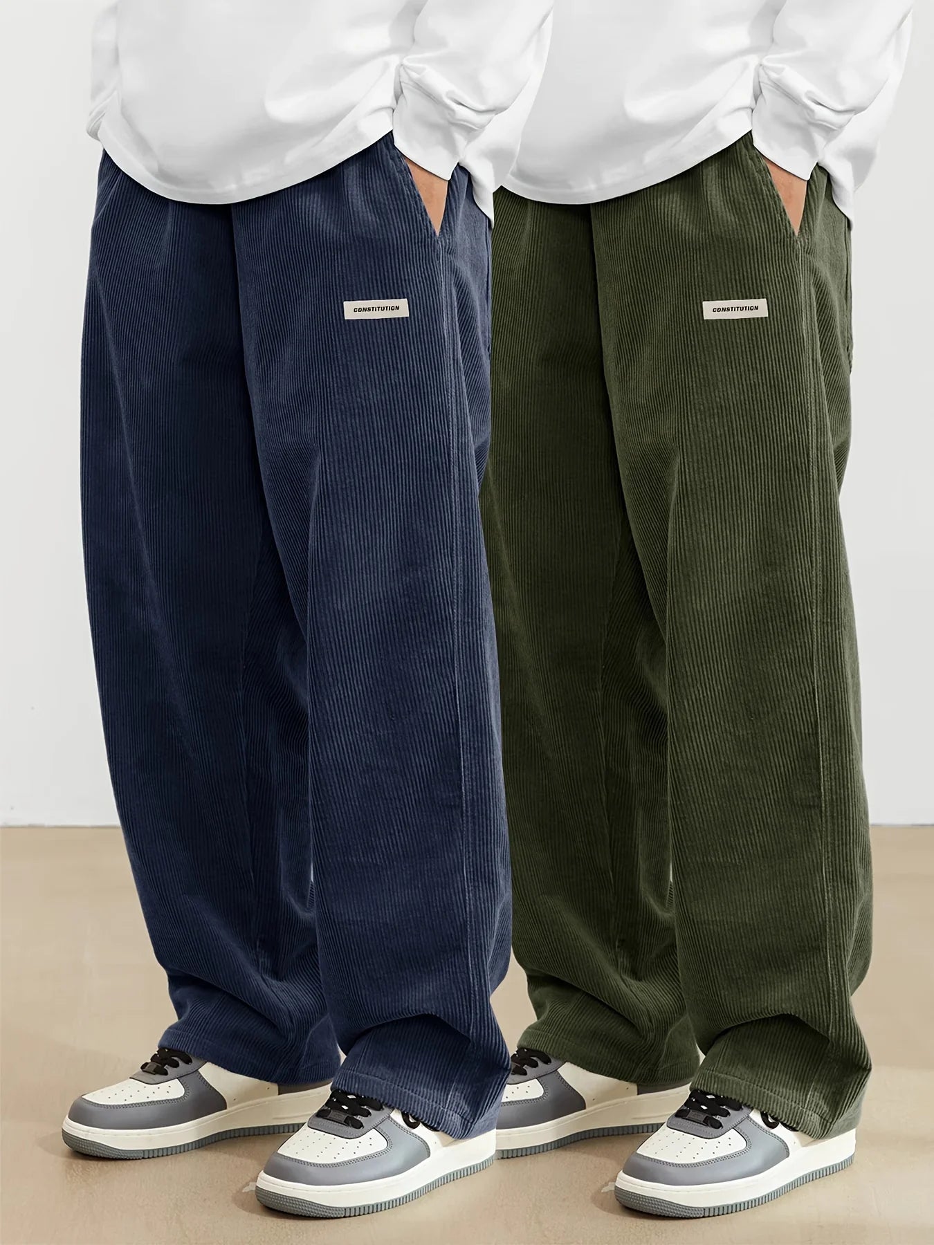 Men’s Corduroy Loose Fit Pants – Elastic Waist Drawstring Casual Trousers