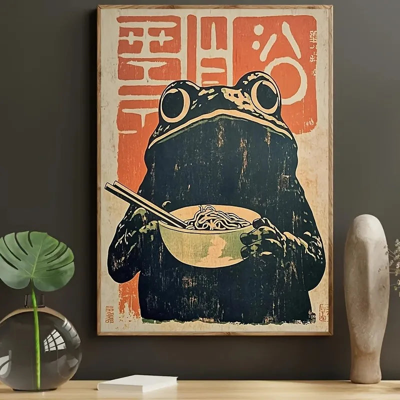 Retro Japanese Frog Ramen Poster – Cute Vintage Wall Art Print