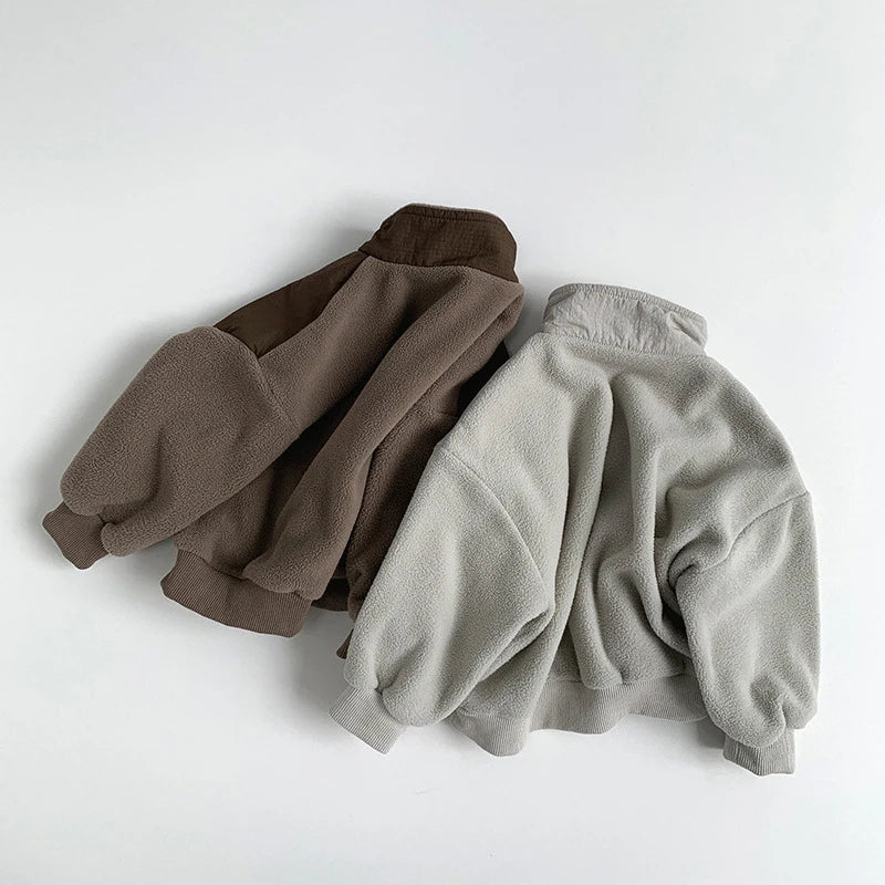 Kids Fleece Half-Zip Pullover, Unisex Winter Hoodie, Warm Colour Block Sweater
