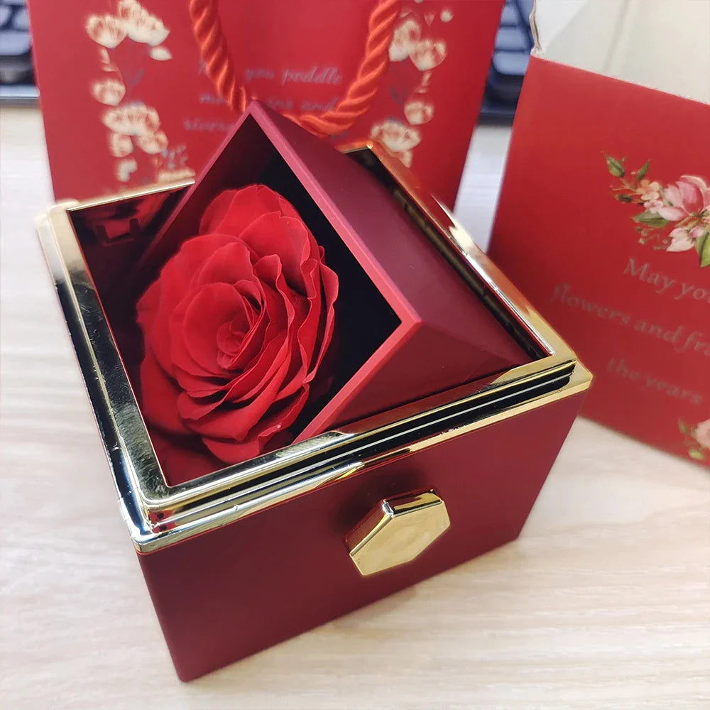 2024 New Valentine's Day Gift Custom for Women Double Heart Engraved Name Steel Necklace Eternal Rose Box Wedding Ring Box