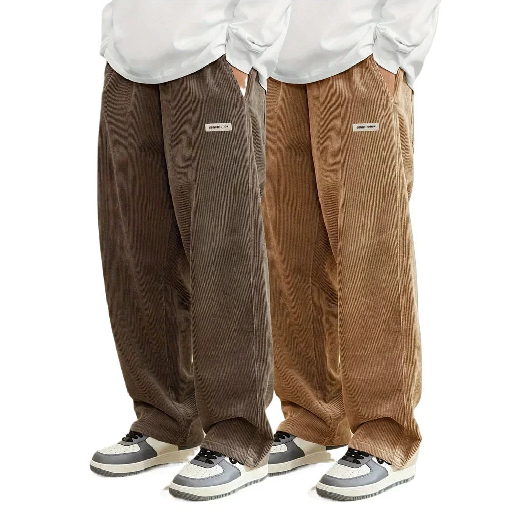 Men’s Corduroy Loose Fit Pants – Elastic Waist Drawstring Casual Trousers