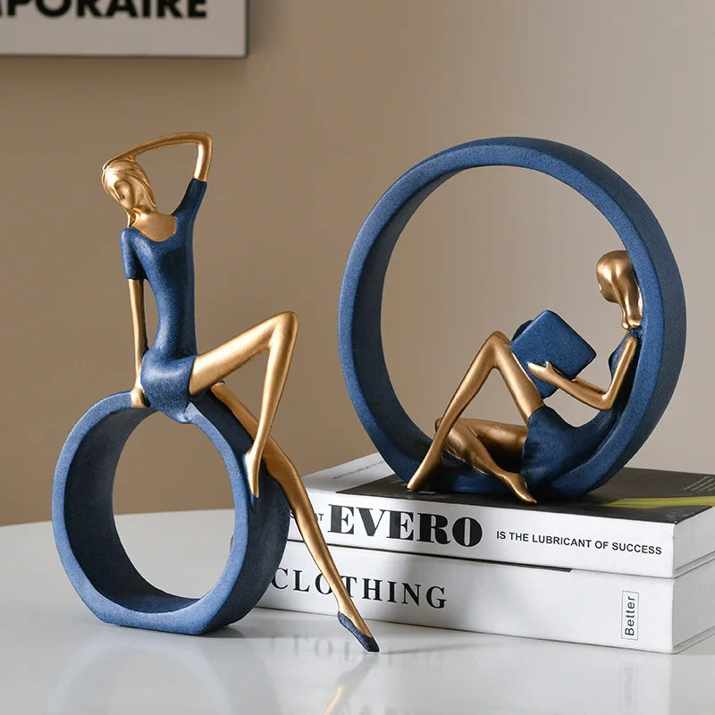 Modern Resin Reading Girl Sculpture – Nordic Figurine Home & Office Décor