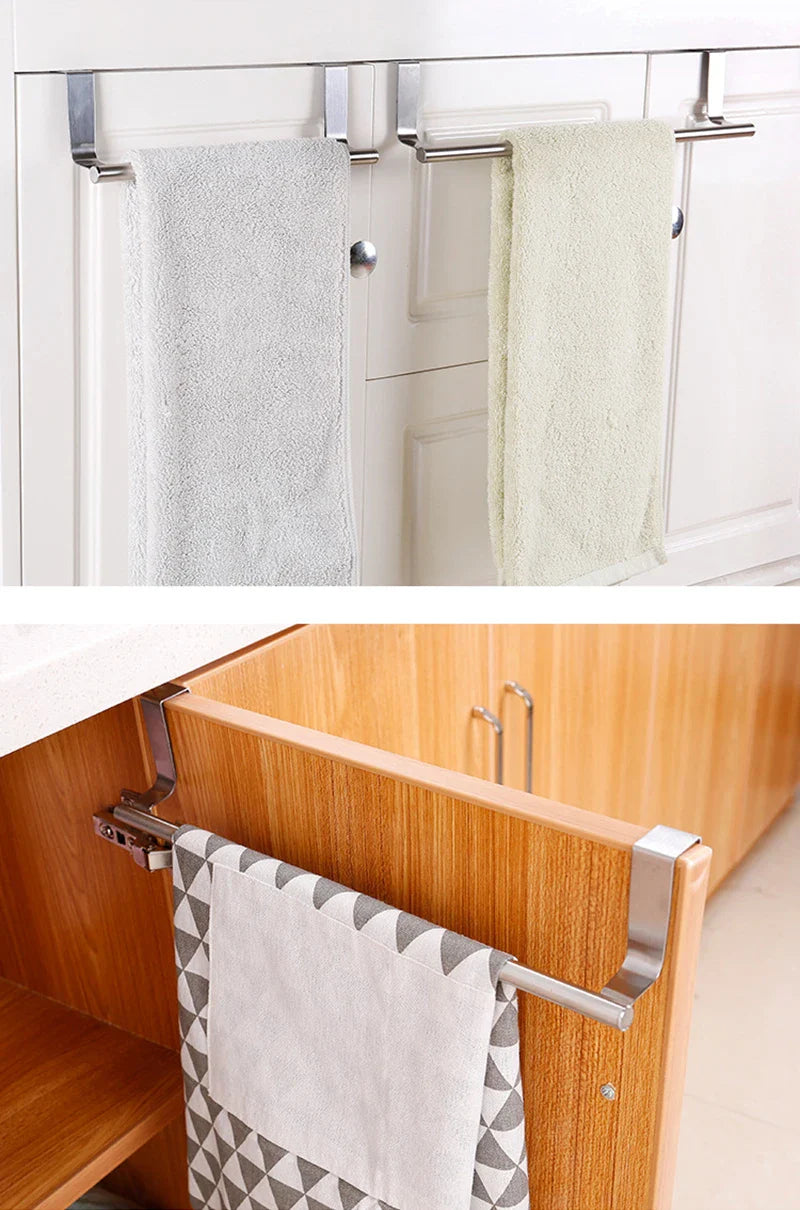 Kitchen Cabinet Door Towel Bar Stainless Steel Door Back Towel Hanging Holder Bathroom Punch-free Towels Hooks Home Organizer