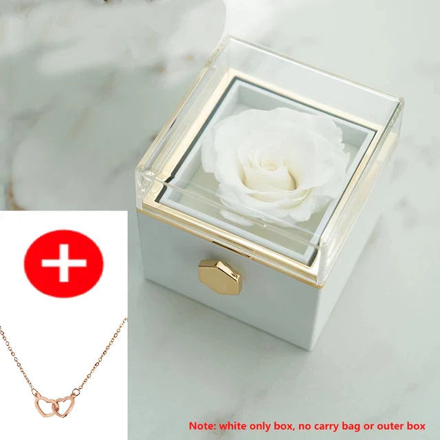 2024 New Valentine's Day Gift Custom for Women Double Heart Engraved Name Steel Necklace Eternal Rose Box Wedding Ring Box