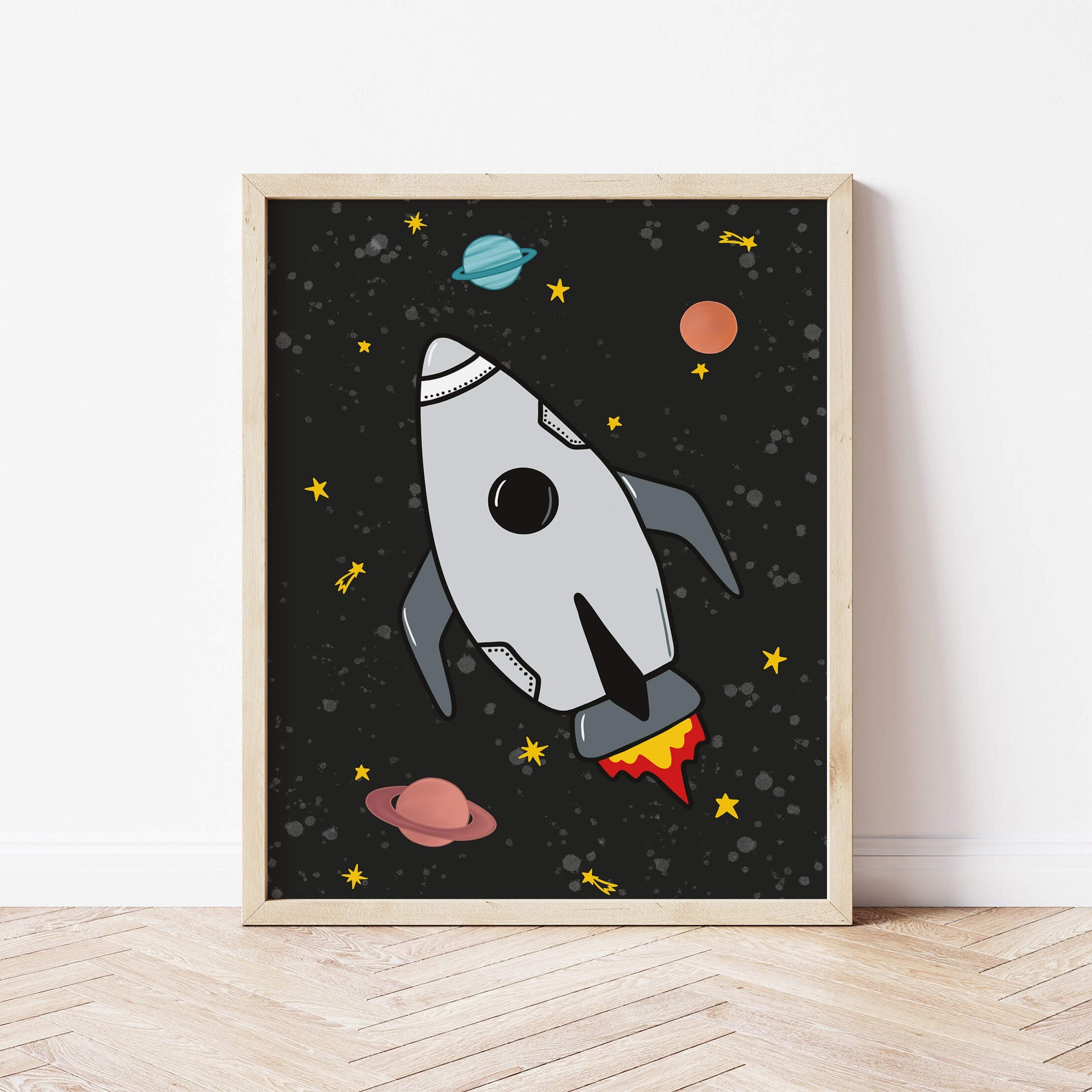 Space Rocket 1 print - black background