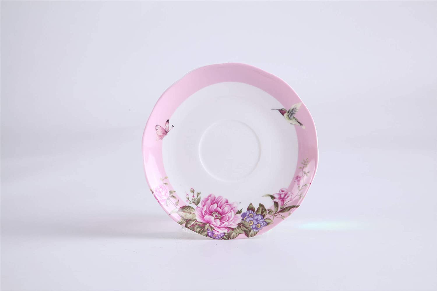 Tea for One Teapot Cup suacer Set Shaby Chic Flora Bird Rose Butterfly Porcelain Gift Box (Pink)